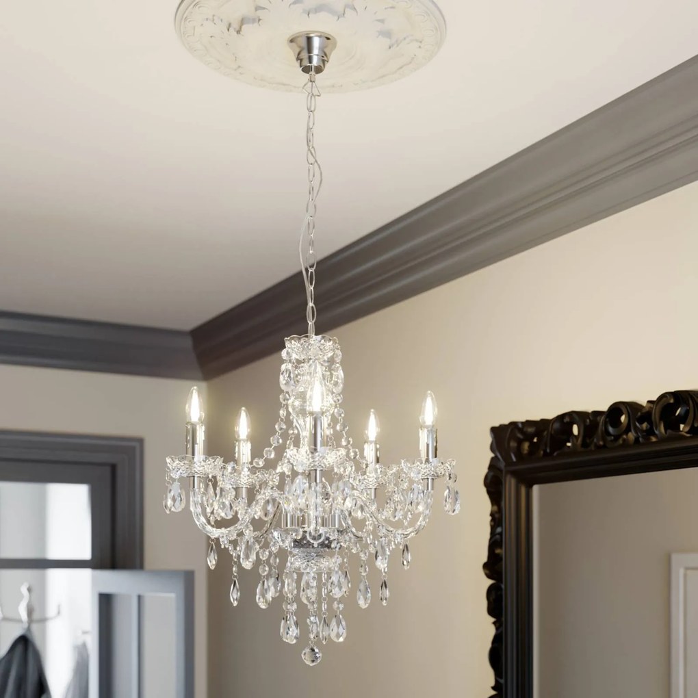 Lampadario a soffitto Merida Lindby, dimmerabile, Chiaro / Trasparente, Soggiorno / Sala da pranzo, Antico, Lampadario