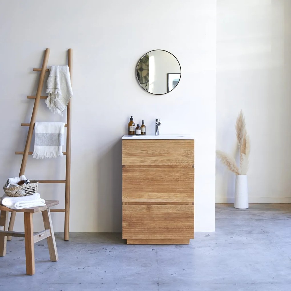 Tikamoon - Mobili da bagno in legno di quercia con lavabo in ceramica 60 Karl