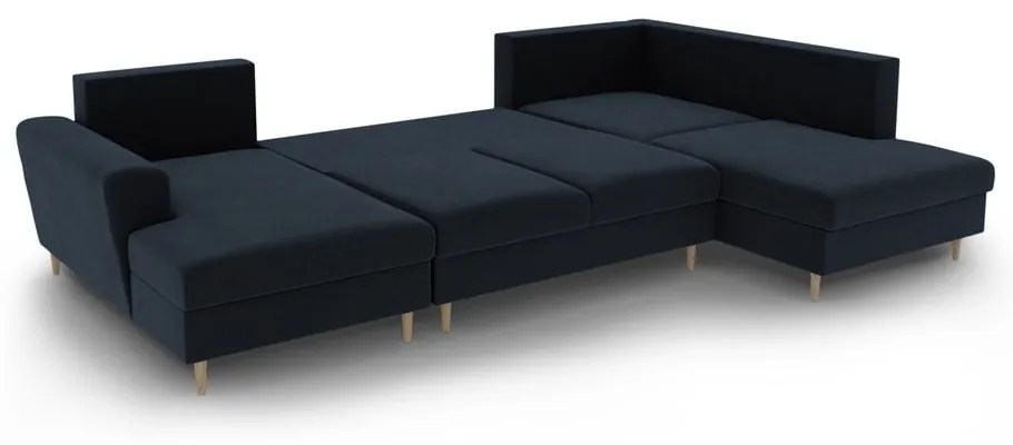 Divano angolare blu scuro allungabile e con contenitore (con penisola a destra/a U) con rivestimento in velluto Kyoto – Cosmopolitan Design