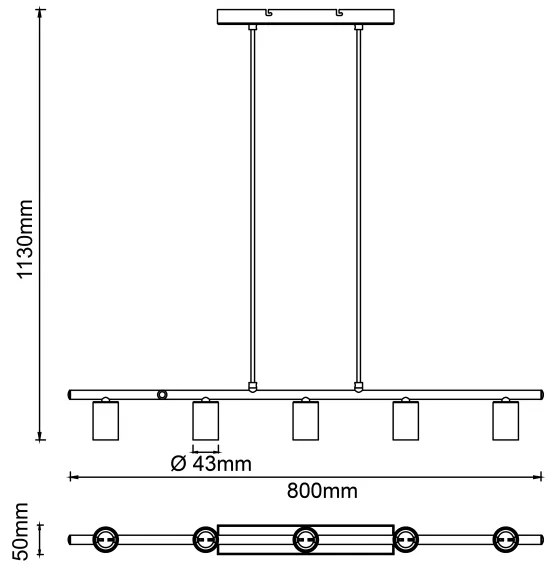 Brilliant - Lampadario a sospensione con cavo KERRY 5xE27/40W/230V nero/ottone
