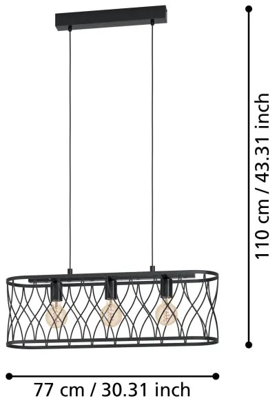 Eglo 43554 - Lampadario su corda GILTSPUR 3xE27/40W/230V