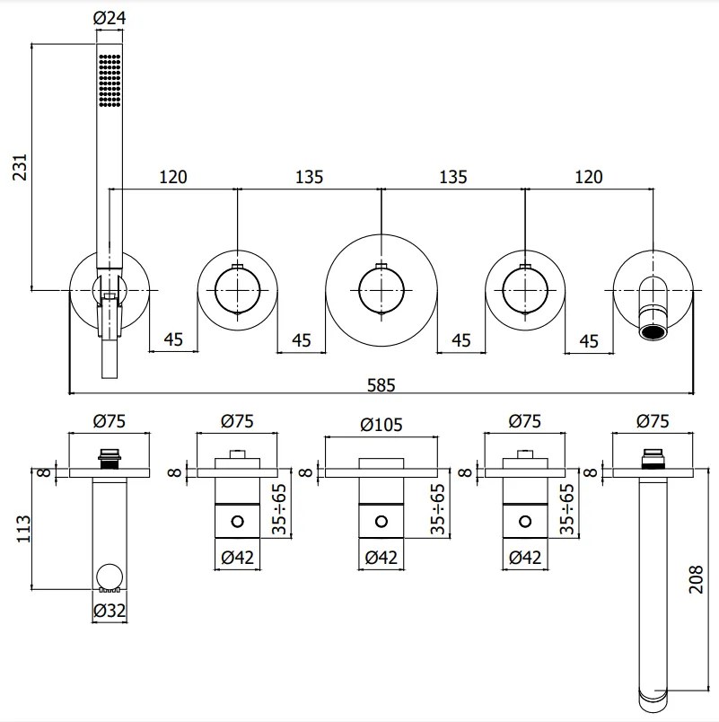 Paffoni Modular Box Mde001no Set Esterno Vasca termostatico con Bocca Erogazione Senza Parte Incasso Nero Opaco