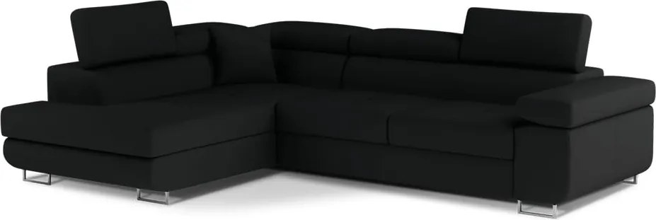 Divano angolare nero allungabile/con contenitore (con penisola a sinistra/a L) Anton – ELTAP
