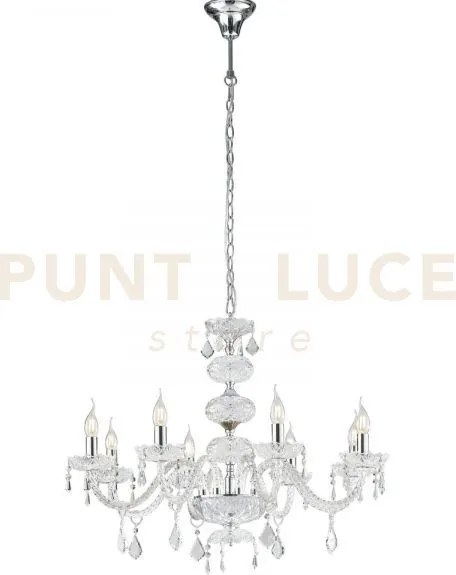 Lampadario incanto cromo 8 luci attacco e14 83x154cm in vetro crist...