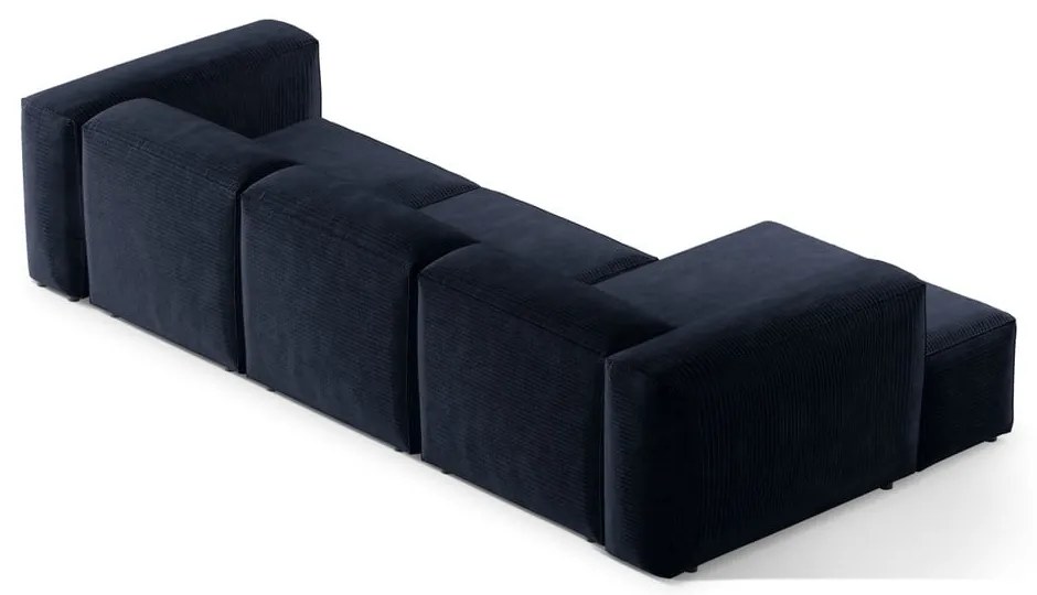 Divano angolare blu scuro (con penisola a sinistra/con chaise lounge) con rivestimento in velluto a coste Bergamo – Cosmopolitan Design