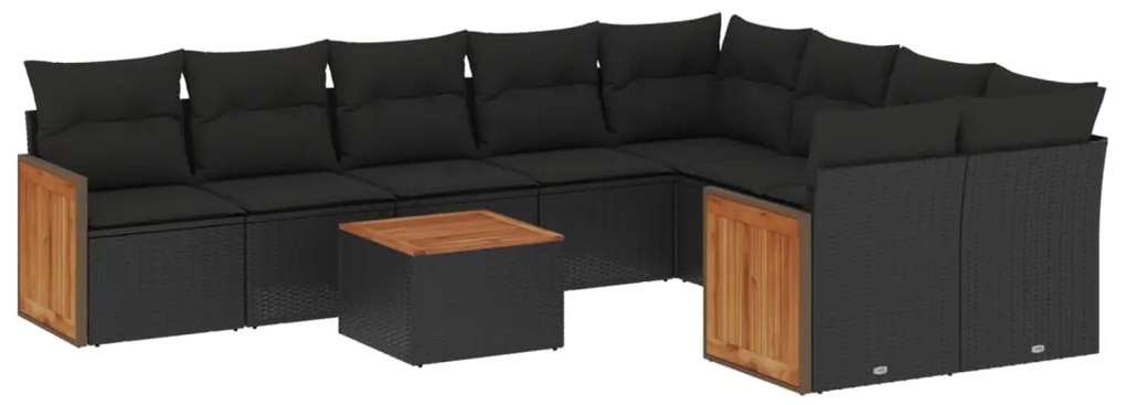 Set Divani da Giardino 10pz con Cuscini in Polyrattan Nero