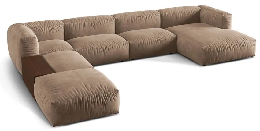 Divano angolare componibile marrone chiaro (con penisola a sinistra/a U) con rivestimento in velluto Martina – Micadoni