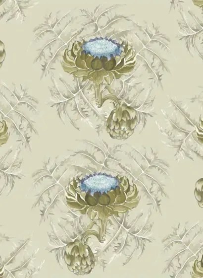 Florale Tapete Carciofi von Ailanto - Aqua/ Olive