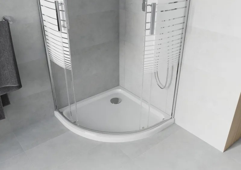 Mexen Rio cabina doccia semicircolare 80 x 80 cm, fasce bianche, cromo + piatto doccia Flat, bianco - 863-080-080-01-20-4110