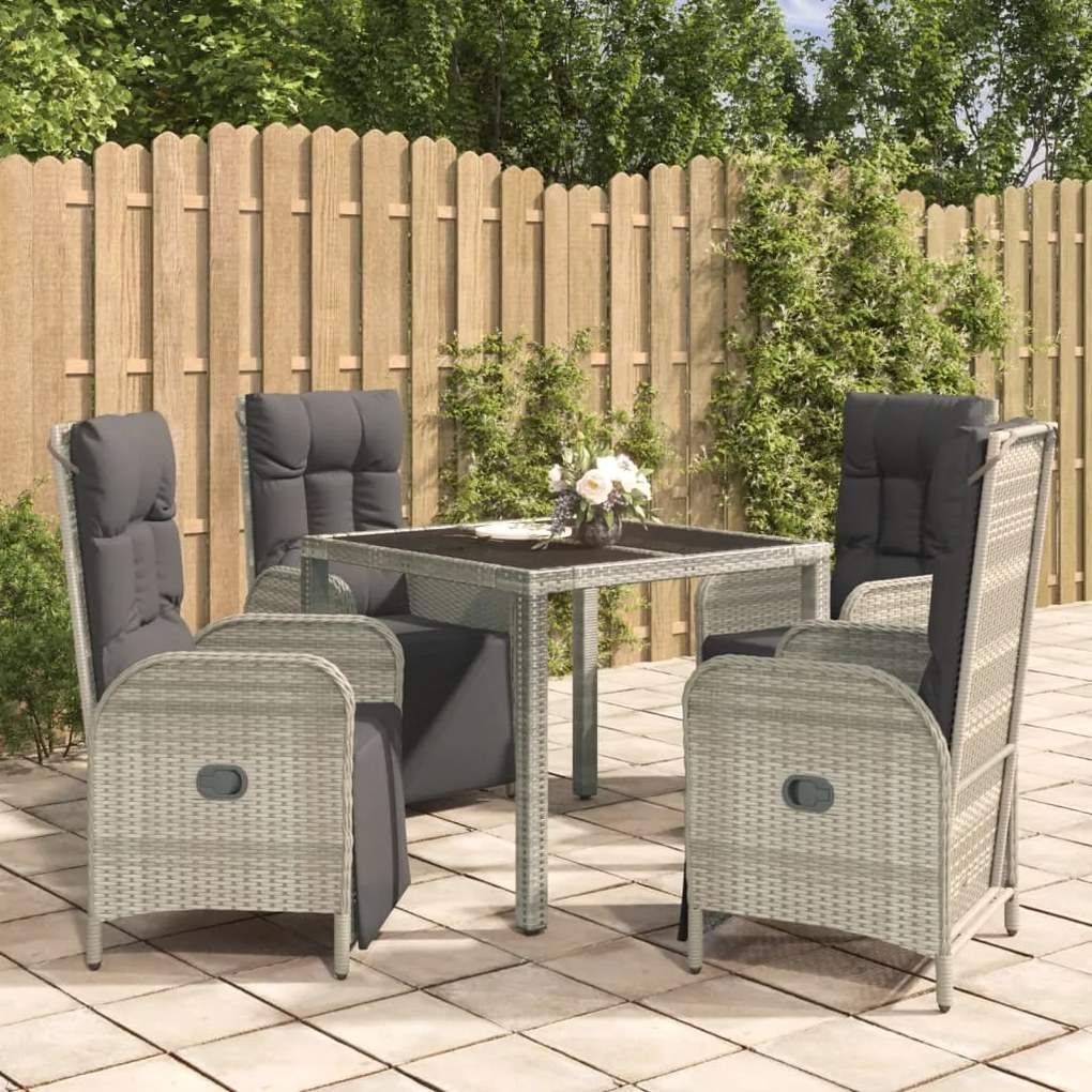 Set da pranzo da giardino 5 pz con cuscini in polyrattan grigio