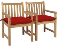 Sedie da Giardino 2 pz con Cuscini Rossi Massello di Teak 3062751