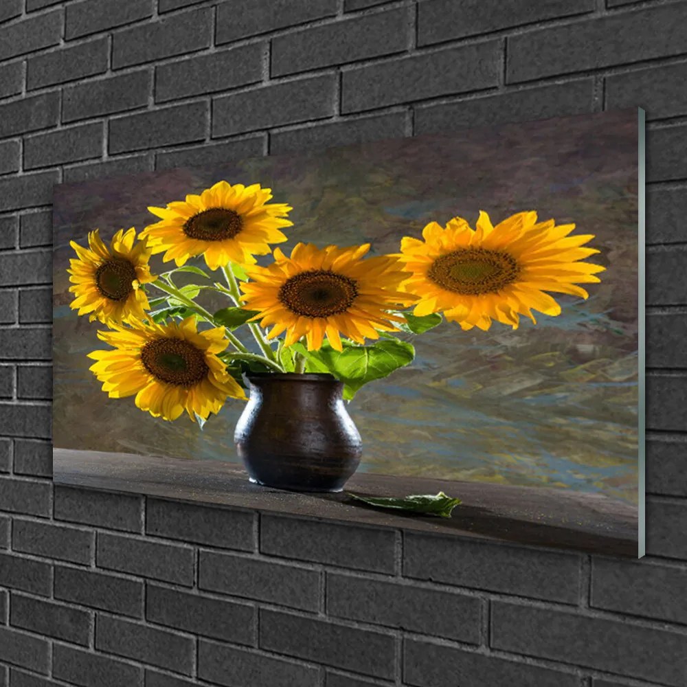 Quadro in vetro Pianta in vaso di girasole 100x50 cm