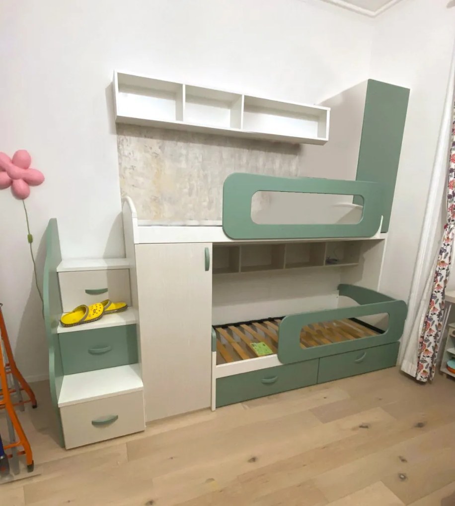 Cameretta completa doppia Banny linea Colorfull finitura Salvia e Panna