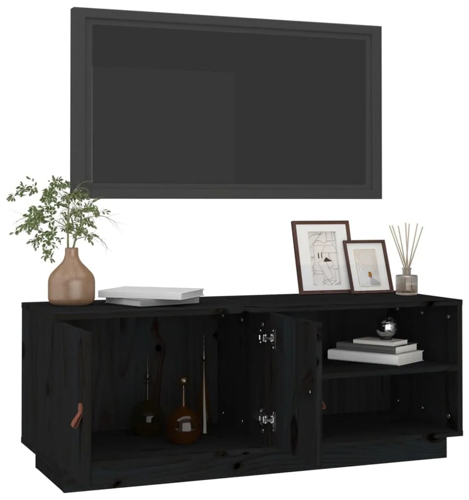 Mobile porta tv nero 105x34x40 cm in legno massello di pino