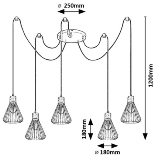 Rabalux 3150 - Lampadario a sospensione con filo FARFALLE 5xE27/40W/230V ragno nero/faggio