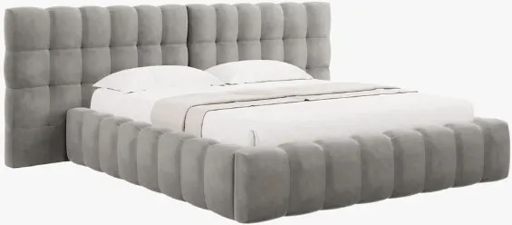 Letto matrimoniale Mamaia in tessuto Bouclé con contenitore e testiera doppia - 160x200 cm