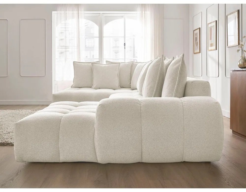 Divano angolare bianco allungabile e con contenitore (penisola a sinistra/a U) con rivestimento in ciniglia Everest – Bobochic Paris