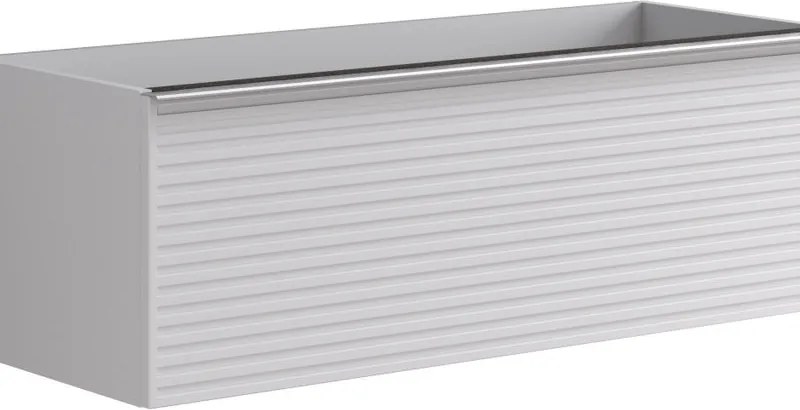 Cassettiera Pixel con 2 cassetti frontale stripes laccato opaco bianco e maniglia alluminio brillante L120 x H40 x P45,5 cm