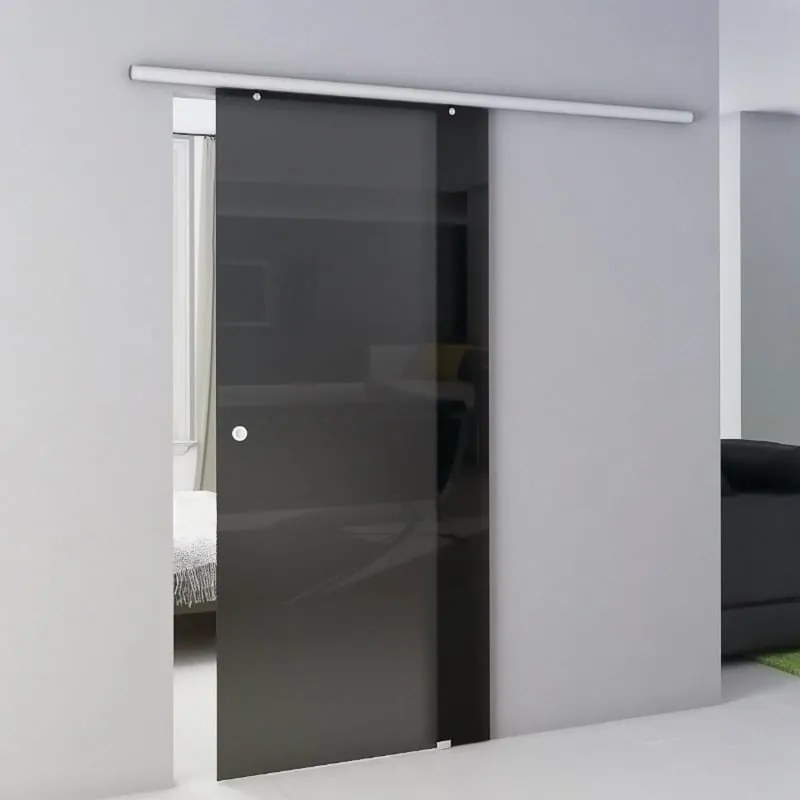 Porta scorrevole reversibile Cristal Fumé in alluminio nero, L 86 x H 215 cm, con binario Atena