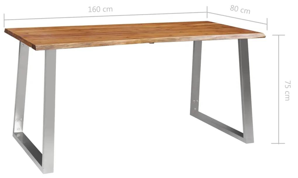 Tavolo da Pranzo 160x80x75cm Massello d'Acacia e Acciaio Inox