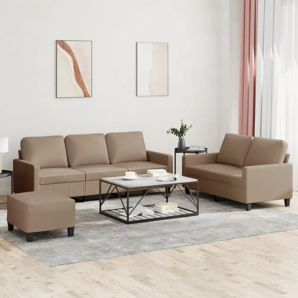 Set Di Divani 3 Pz Con Cuscini Cappuccino İn Similpelle /