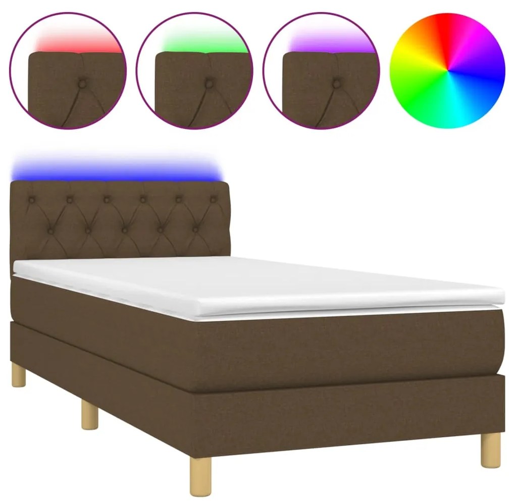 Letto a Molle Materasso e LED Marrone Scuro 80x200cm in Tessuto