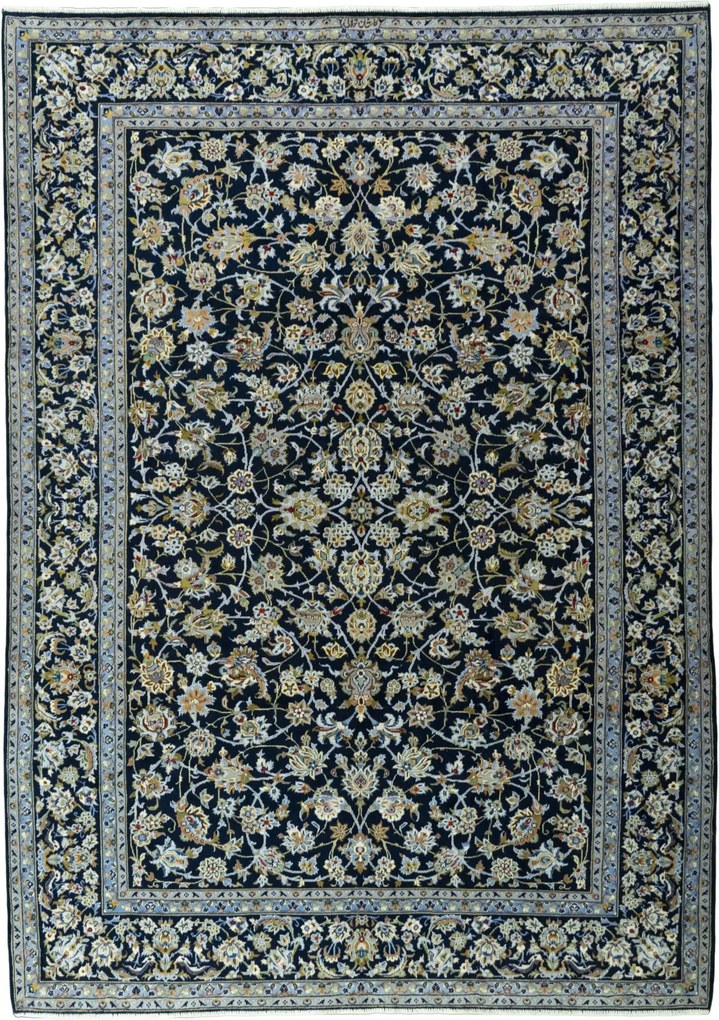 Kashan Tappeto 320x230 Blu (Iran) Annodato A Mano