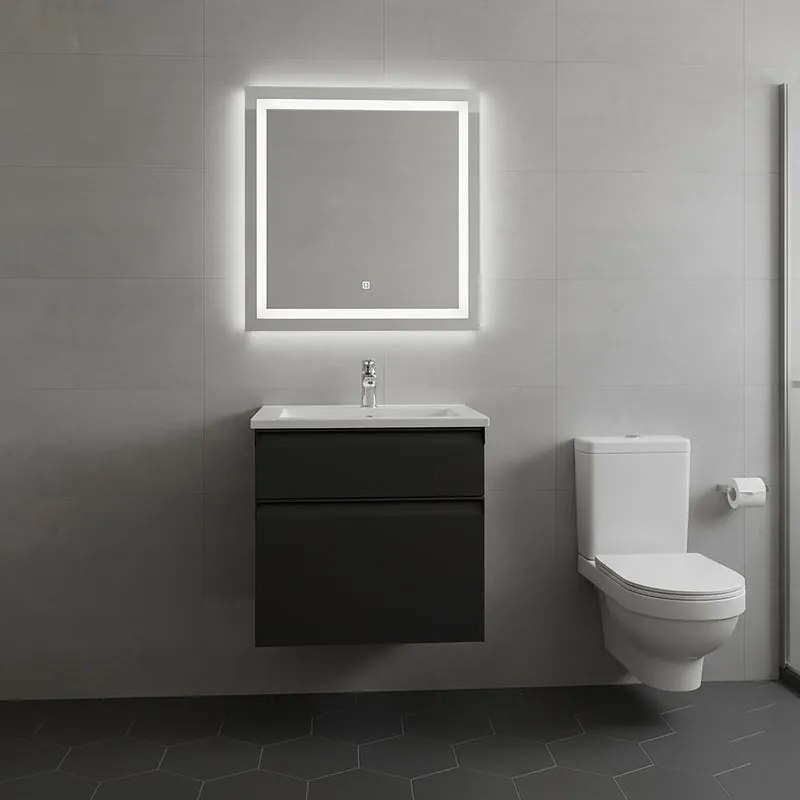 Mobile da bagno sospeso sotto lavabo L 59.5 x H 60 x P 45.5 cm antracite opaco, 2 cassetti Fusion