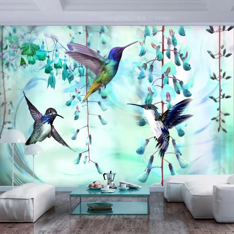 Fotomurale adesivo  Flying Hummingbirds (Green)  Larghezza x Altezza Home decor 147x105