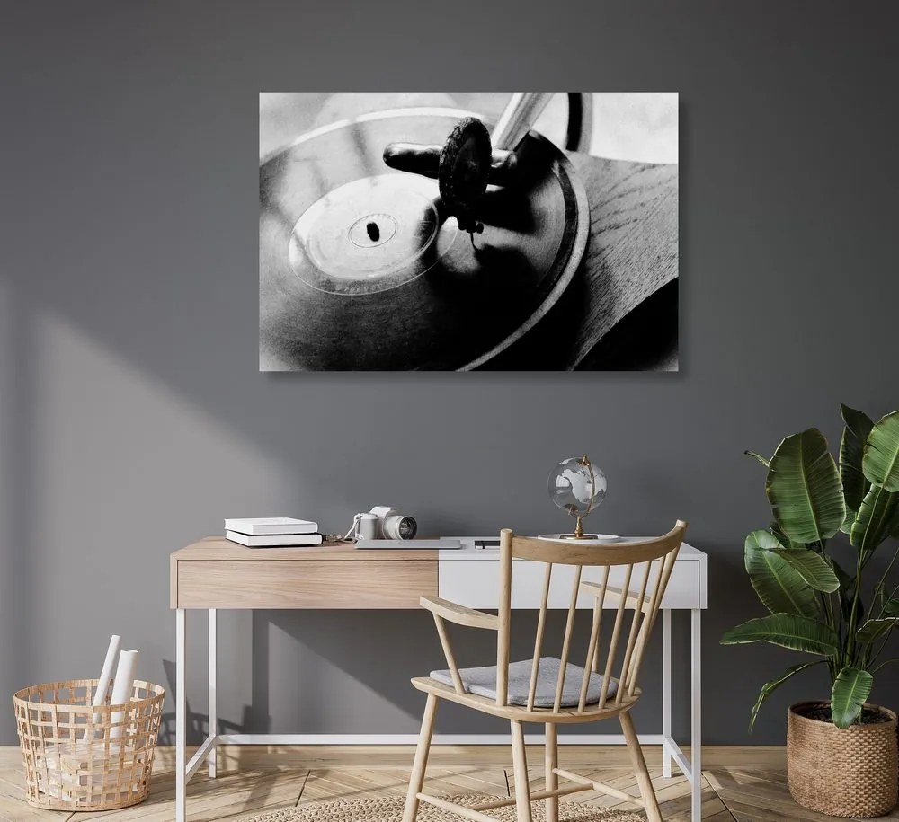Quadro su tela – Giradischi antico in bianco e nero
