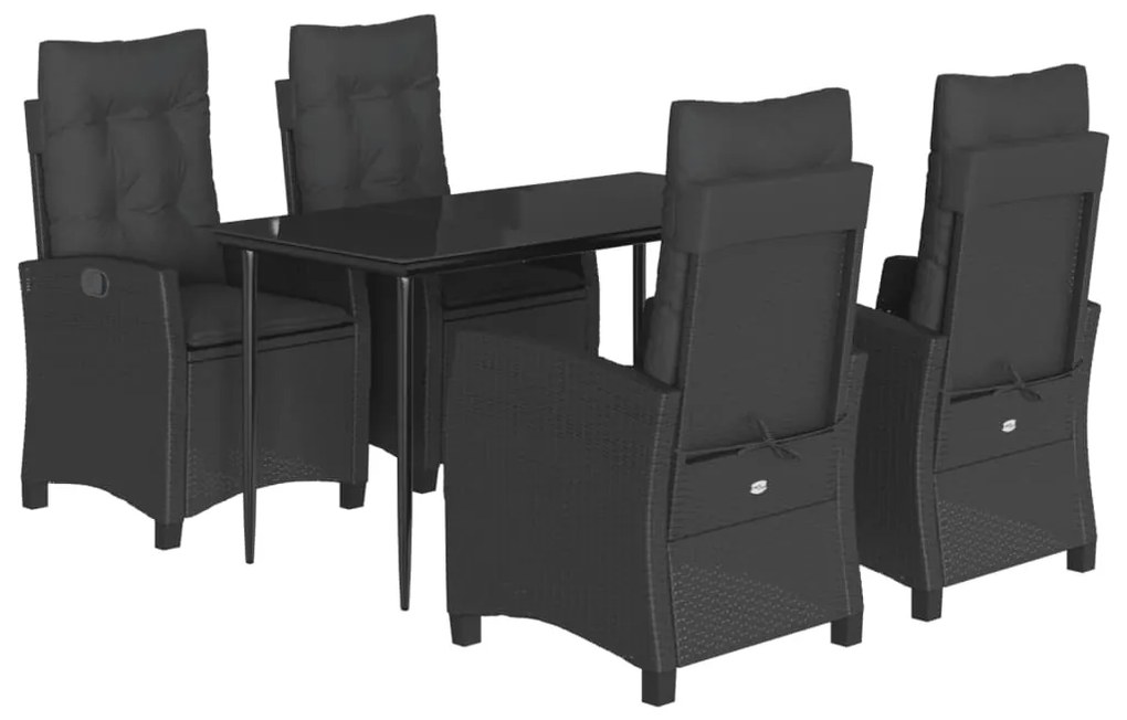 Set da pranzo da giardino 5 pz nero con cuscini in polyrattan