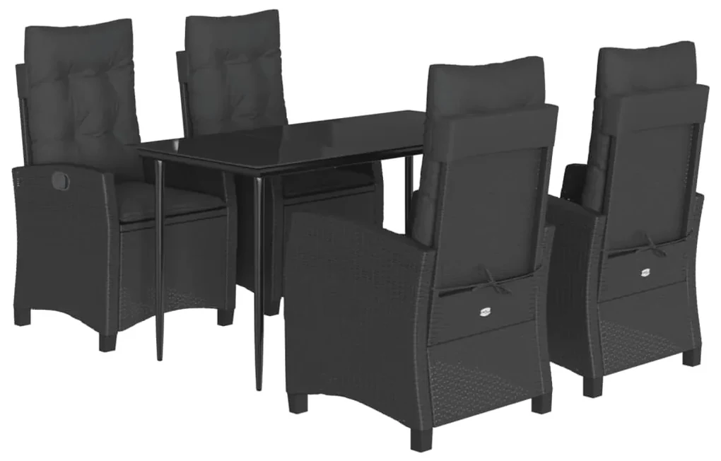 Set da pranzo da giardino 5 pz nero con cuscini in polyrattan