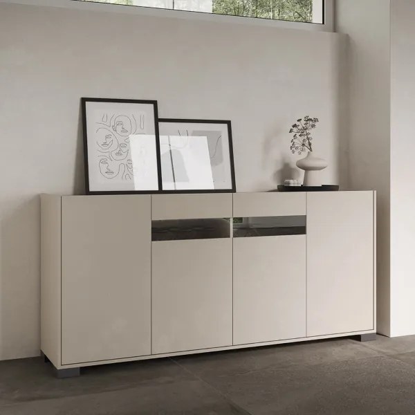 Madia in legno Grigio ROJAS a 4 ante con inserto in vetro Fumč 172 cm