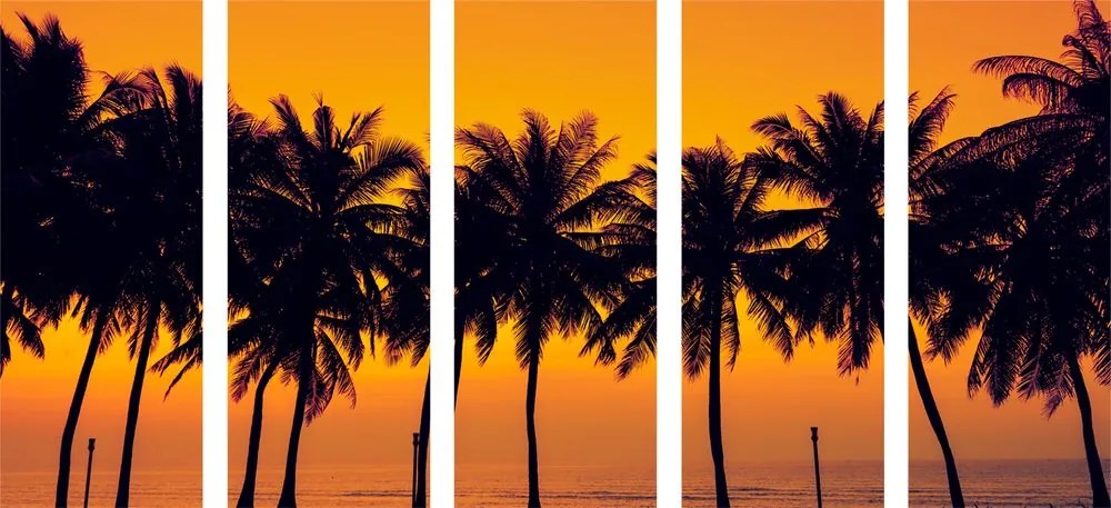 Quadri 5 pezzi – Tramonto sulle palme
