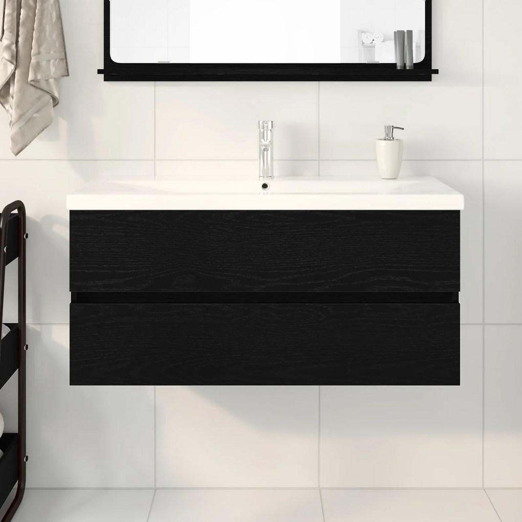 Mobile lavabo con lavabo integrato rovere nero in legno ingegnerizzato