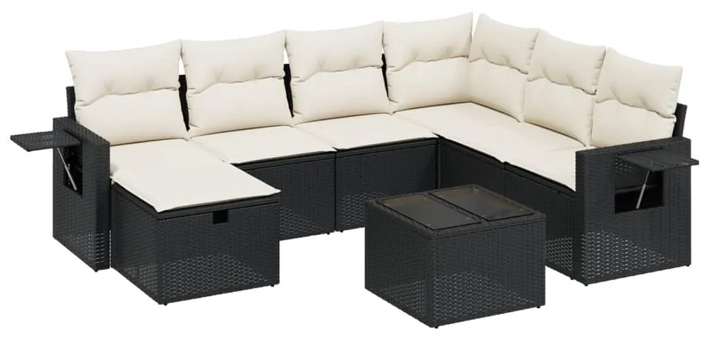 Set divani da giardino con cuscini 8 pz nero in polyrattan