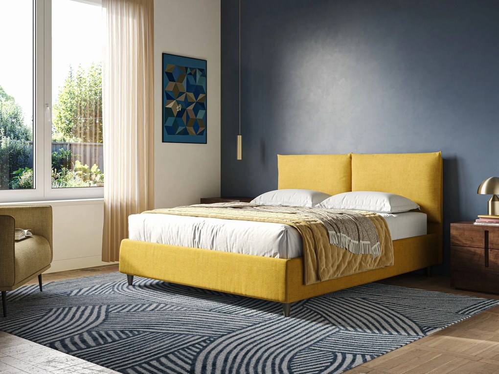 Mariana letto imbottito contenitore con cuscini in tessuto impermeabile T02 giallo