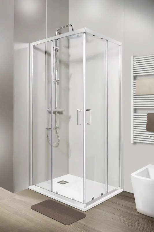 Box doccia angolare con porta scorrevole, vetro 6 mm, L 68-80 cm x L 68-80 cm, H 190 cm, cromo Zesk