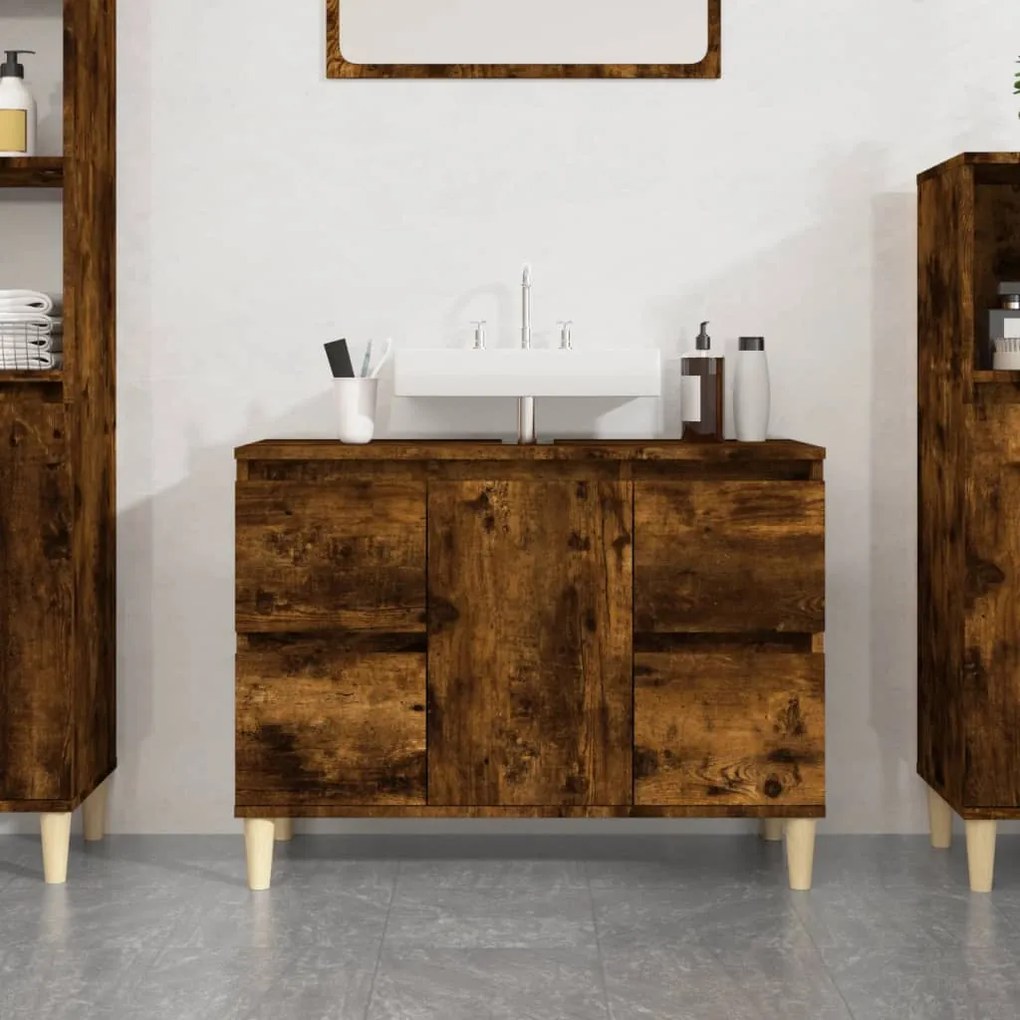 Mobile lavabo rovere fumo 80x33x60 cm in legno multistrato