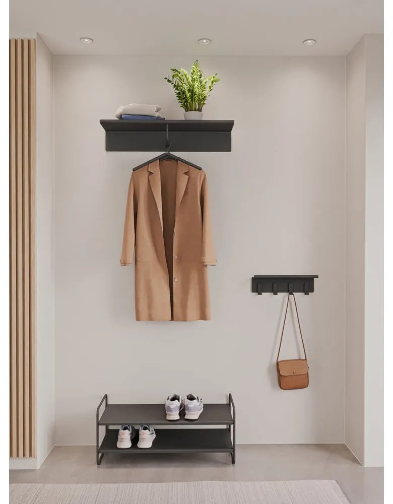 Attaccapanni da parete nero in acciaio con scaffale 11,5 cm A-Hallway – Zone