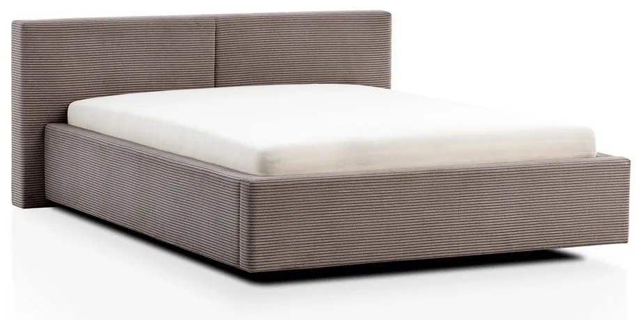 Letto matrimoniale imbottito marrone chiaro con contenitore con rete inclusa 140x200 cm Cube – Meise Möbel