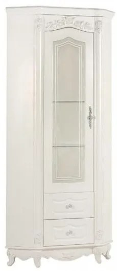 Vetrina ad angolo classica in legno color bianco avorio-Arrediorg