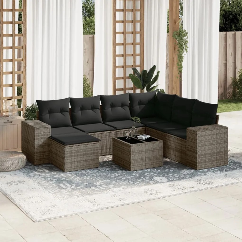 Set divano da giardino 8 pz con cuscini grigio in polyrattan