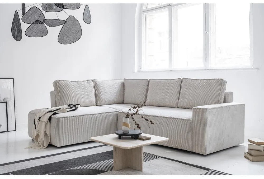 Divano letto angolare in velluto a coste bianco Brave Dave - Miuform