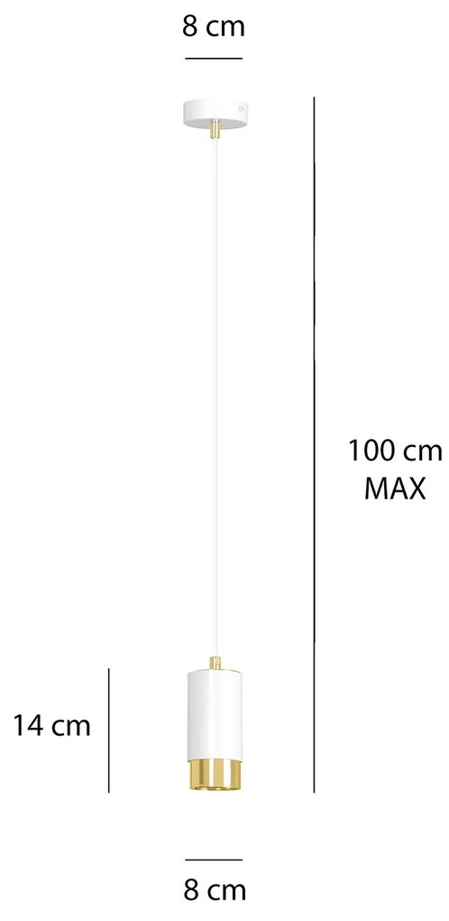 Sospensione Moderna 1 Luce Ivar A Cilindro In Acciaio Bianco E Oro
