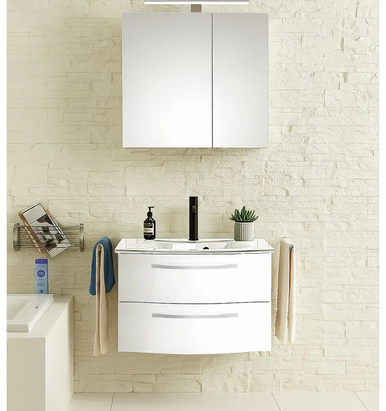 Mobile bagno con lavabo L 70 x H 48 x P 48 cm bianco lucido 2 cassetti per vasca centrale Image