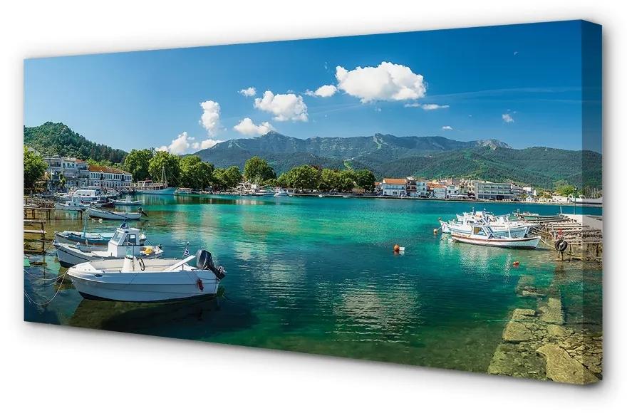 Quadro su tela Montagne del mare del porto della Grecia 100x50 cm