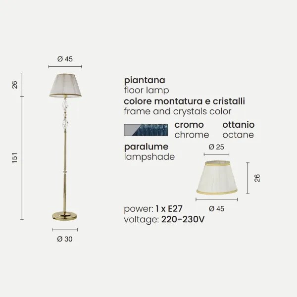 Piantana 1306 in vetro soffiato lavorato a mano Ottanio H177 cm