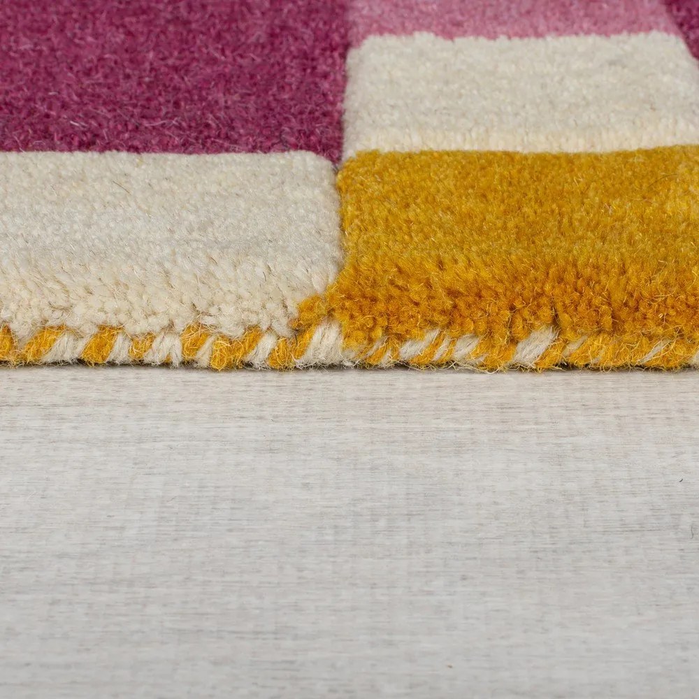 Tappeto in lana giallo e rosa tessuto a mano 120x170 cm Kai Wool Border - Flair Rugs