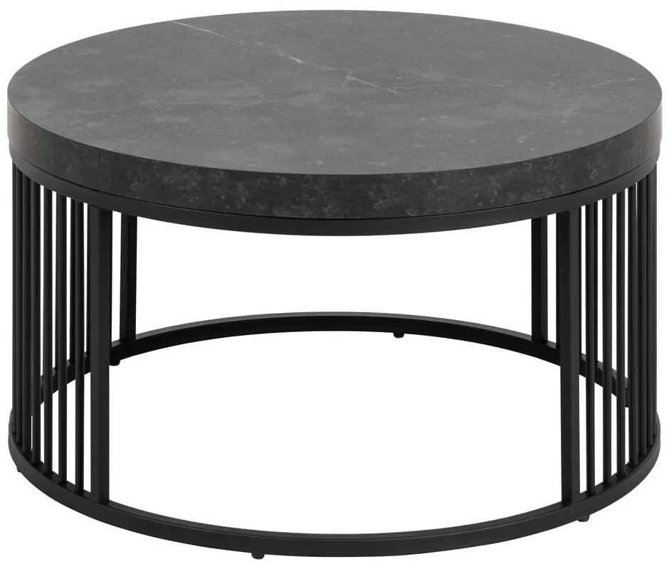 Tavolino rotondo nero con piano effetto marmo ø 65 cm Strington - Actona